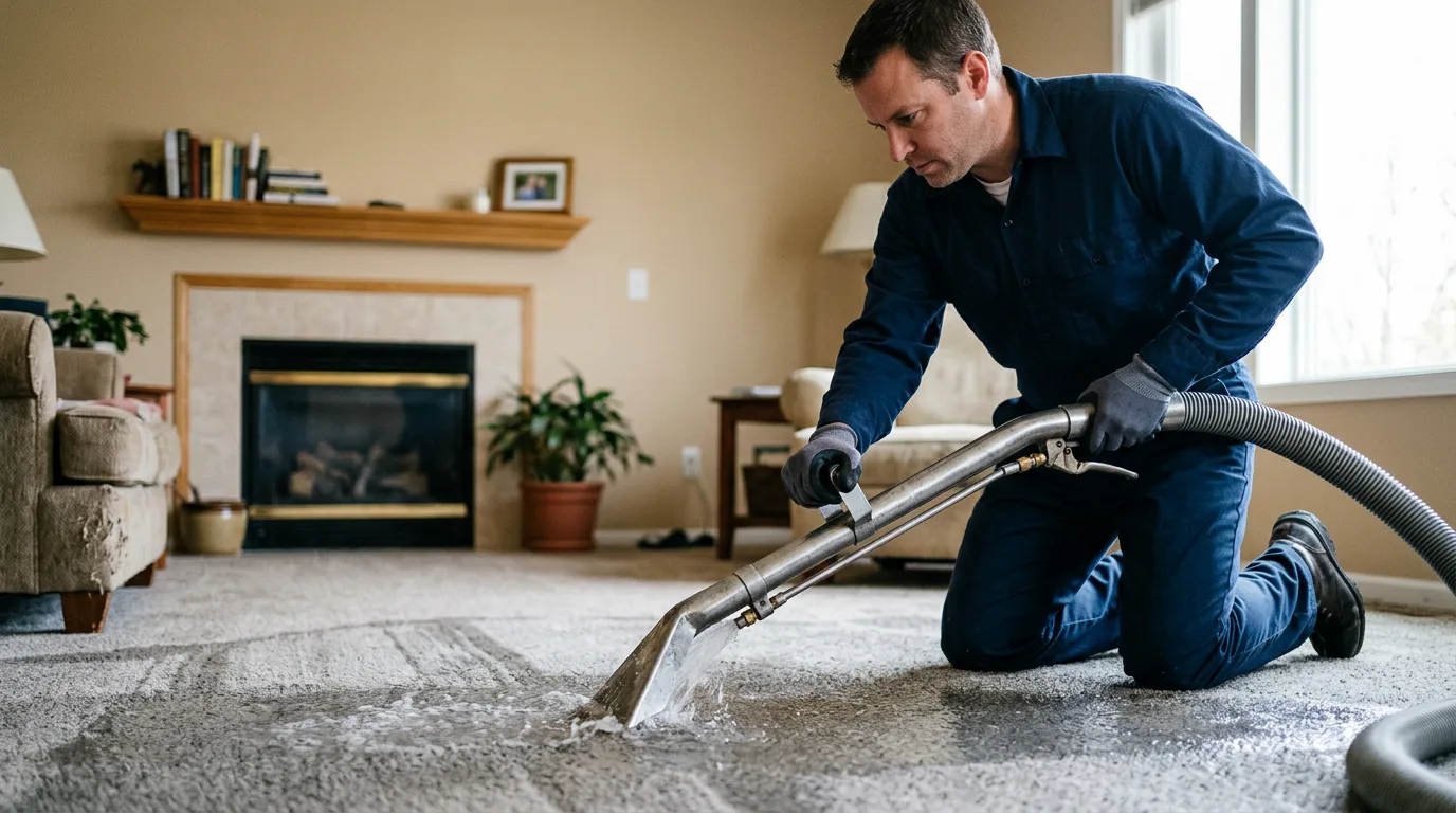 Water damage restoration technician working near Foosland, IL